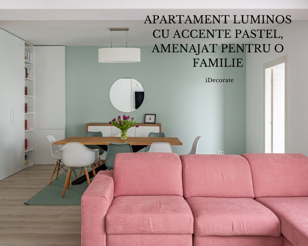 Light apartment with pastel accents, organized for a young family