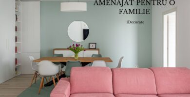 Light apartment with pastel accents, organized for a young family